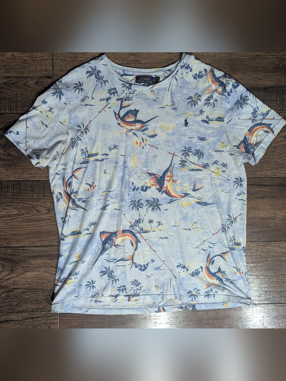 POLO Ralph Lauren Mens Classic Tshirt Sz XL Marlins Swordfish Beach Ocean Print